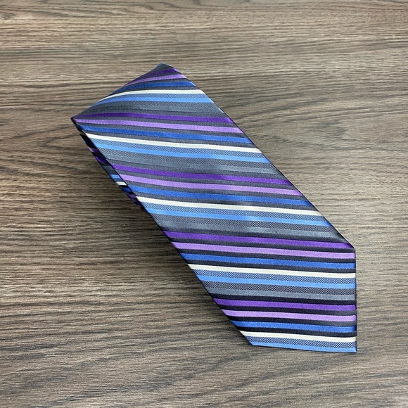 Michael Kors Grey, Purple & Blue Stripe Silk Tie